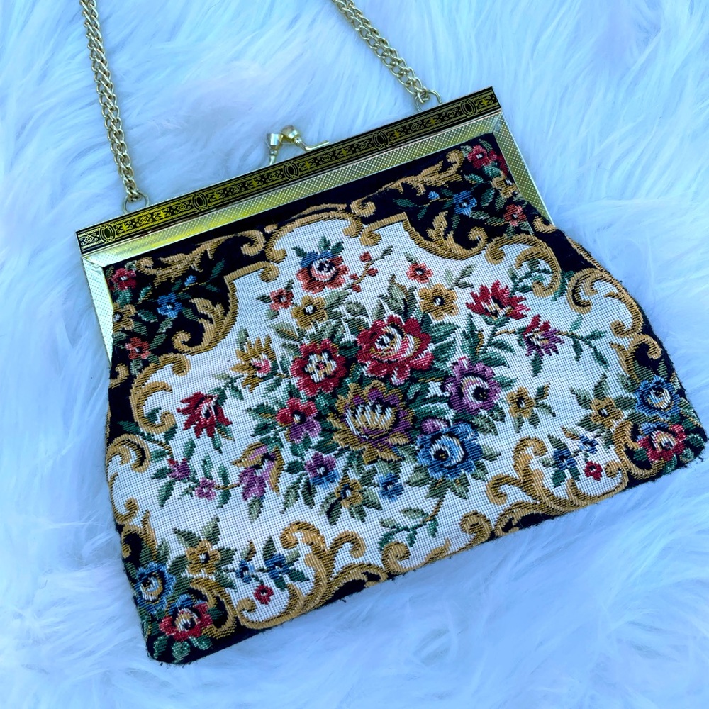 Vintage floral tapestry evening bag